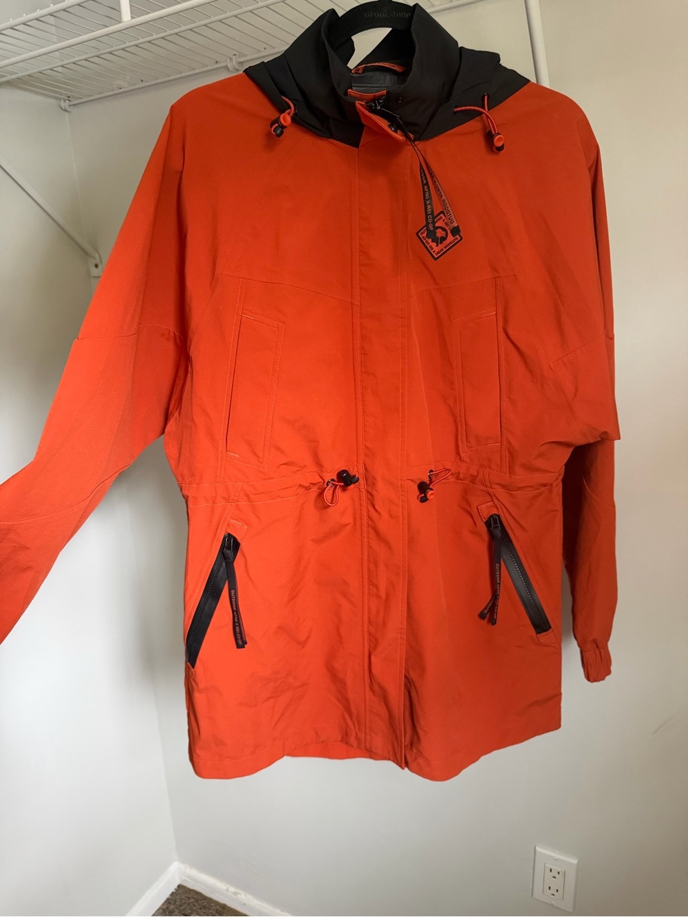 Outdoor Afro x REI Co-op Jacket Womens Small Orange Hooded Parka Shell Rain